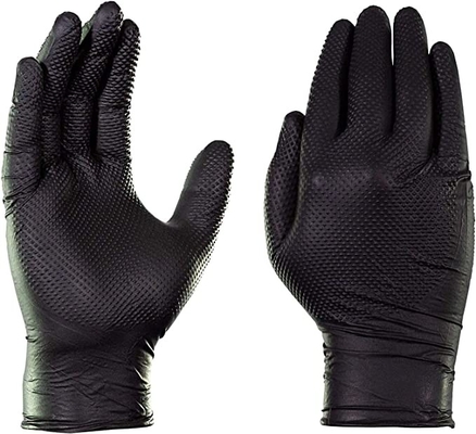 Diamond Pattern Heavy Duty Black Nitrile Gloves Powder Free