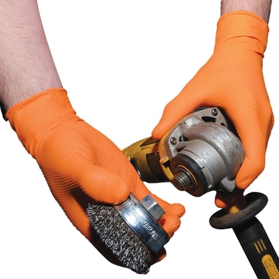High Quality Durable Thick 7mil Black Orange Mechanical Pure Nitrile Gloves With Diamond Marking