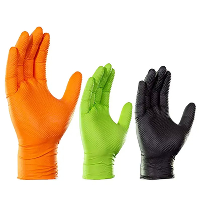 Mechanic Work Black Orange Green Diamond Textured Nitrile Gloves With Firm Grip