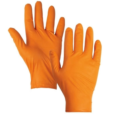 Disposable Orange Blend Nitrile Gloves Diamond Pattern Waterproof