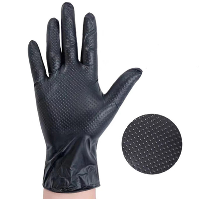 Food Grade Diamond Pattern Black Nitrile Gloves With Powder Free