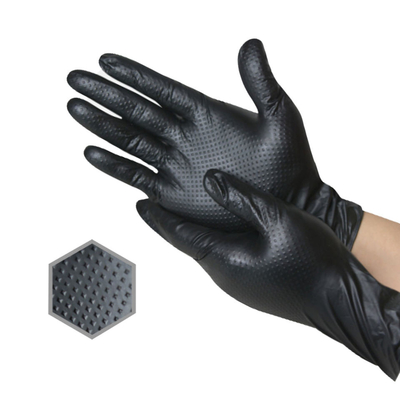 Multipurpose Mechanic Industrial Diamond Textured Nitrile Gloves Orange Black