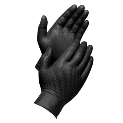 Mechanic Work Black Diamond Textured Nitrile Gloves With Firm Grip