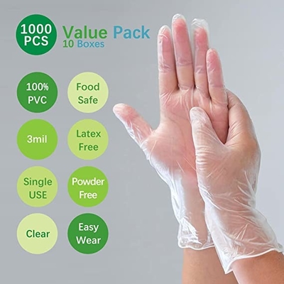 Food Grade Disposable PVC Vinyl Gloves Transparent Powder Free Protection