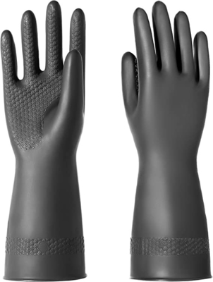 Chemical Resistant Latex Gloves,Cleaning Protective Safety Work Heavy Duty Rubber Gloves, S-M-L-XL Size,Black