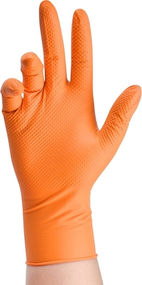 Heavy Duty Orange Nitrile Gloves With Raised Diamond Texture Latex Free