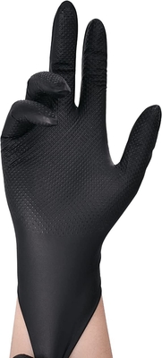 Heavy Duty Black Industrial Nitrile Gloves With Raised Diamond Texture Latex Free Medium