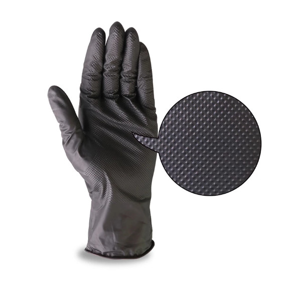Black Diamond Textured Nitrile Gloves For Industrial Work