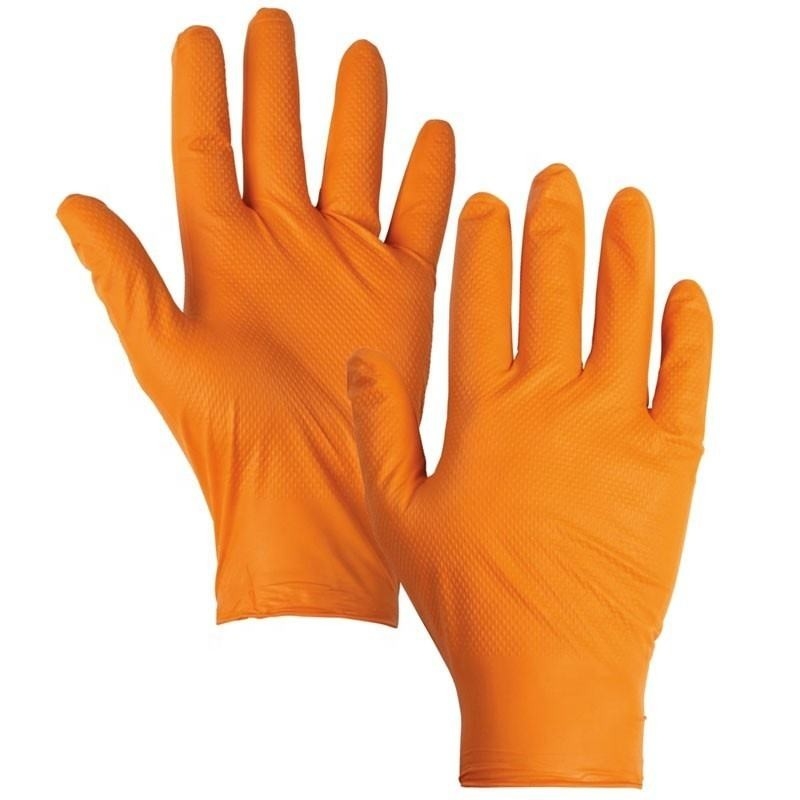 Disposable Orange Blend Nitrile Gloves Diamond Pattern Waterproof