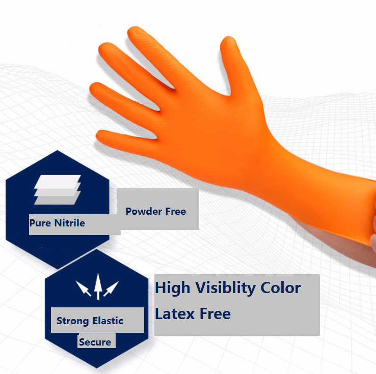Heavy Duty Disposable Diamond Nitrile Gloves Orange