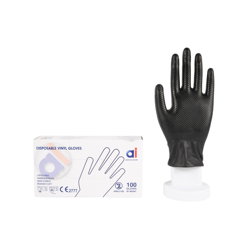 Auto Repair Use Heavy Machinery Disposable Black Vinyl Gloves Custom