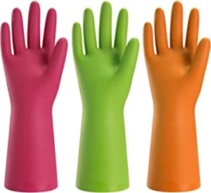 3 Pairs Rubber Household Reusable Dishwashing Gloves For Kitchen Waterproof