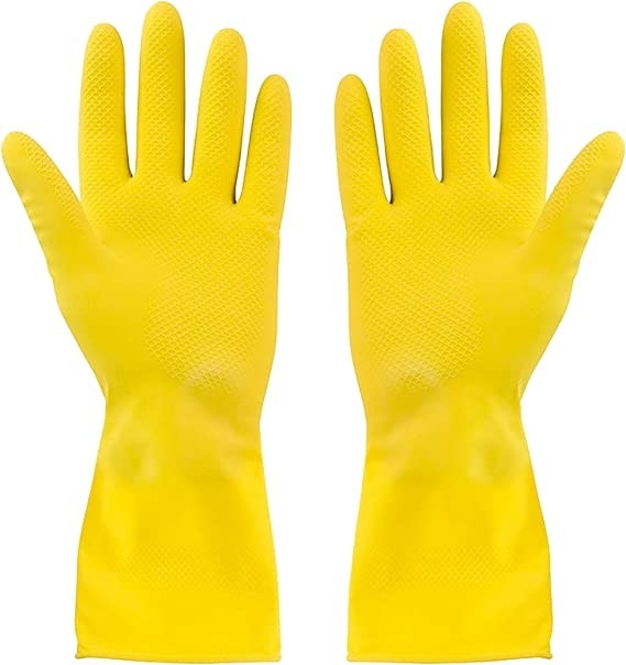 Kitchen 3 Pairs yellow dishwashing gloves Natural Rubber Latex