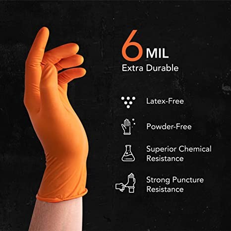 Orange Nitrile Diamond Textured Disposable Gloves Powder Free Durable And Stretchable Work Gloves