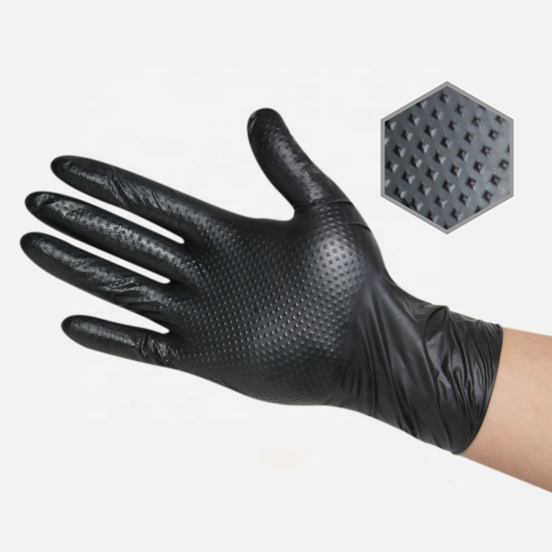 Industry Truck Repair Diamond Texture Oem Logo Custom Food Service Mechanic Cleaning Disposable-Glove Pure Nitrile Glove