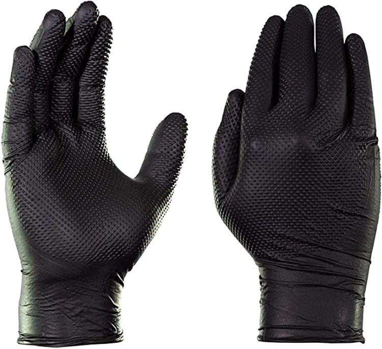 Disposable Diamond Textured Oil Grip Synthetic Nitrile Glove Orange Black Color Available