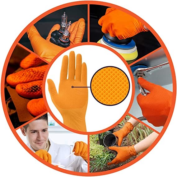 Nitrile Diamond Pattern Oil Resistant Gloves Work Safety Gloves Custom Color Box Waterproof